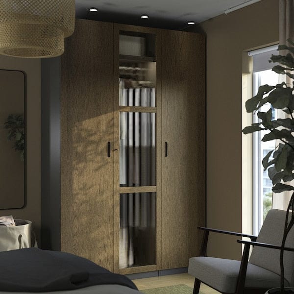 Ikea PAX / TONSTAD - Cloakroom combination, dark grey-brown/oak veneer/glass stain,150x60x236 cm