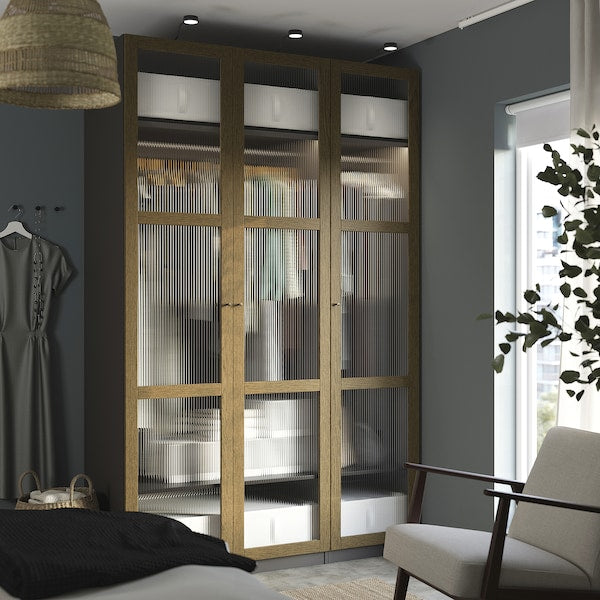 PAX / TONSTAD - Cloakroom combination, dark grey-brown/oak veneer/glass stain,150x60x236 cm