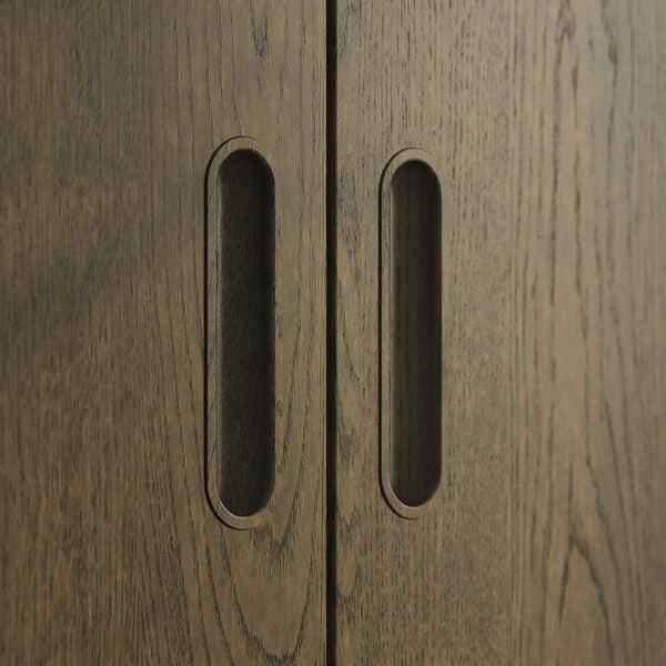 PAX / TONSTAD - Wardrobe combination, dark grey brown/ oak veneer/glass stain,150x60x201 cm