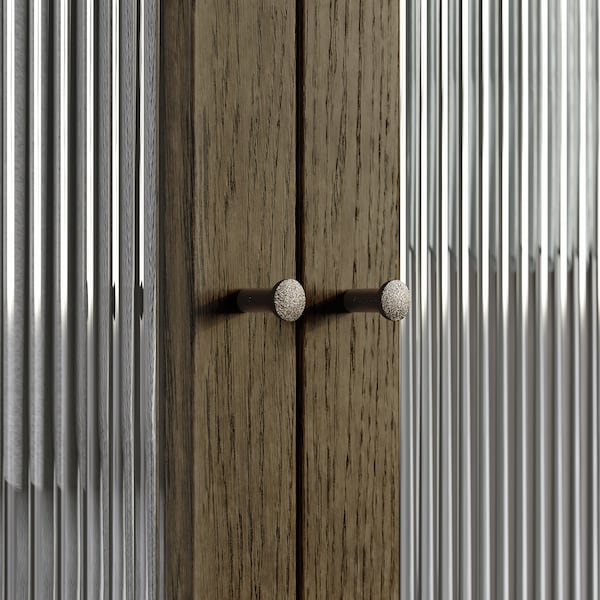 PAX / TONSTAD - Wardrobe combination, dark grey brown/ oak veneer/glass stain,150x60x201 cm