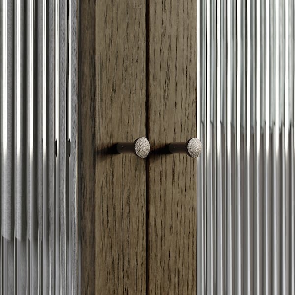 Ikea PAX / TONSTAD - Wardrobe combination, dark grey brown/ oak veneer/glass stain,200x60x236 cm