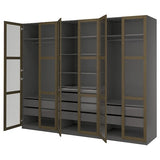 PAX / TONSTAD wardrobe combination, dark grey brown/stained oak veneer glass, 300x60x236 cm