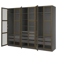 PAX / TONSTAD wardrobe combination, dark grey brown/stained oak veneer glass, 300x60x236 cm