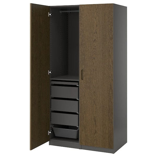 Ikea PAX / TONSTAD - Wardrobe combination, dark grey/brown oak veneer/stained,100x60x201 cm