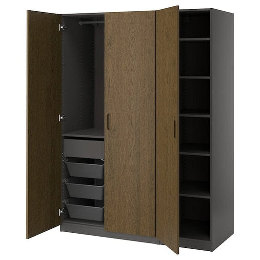 Ikea PAX / TONSTAD - Wardrobe combination, dark grey/brown oak veneer/stained,150x60x201 cm