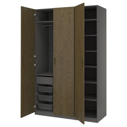 Ikea PAX / TONSTAD - Wardrobe combination, dark grey/brown oak veneer/stained,150x60x236 cm