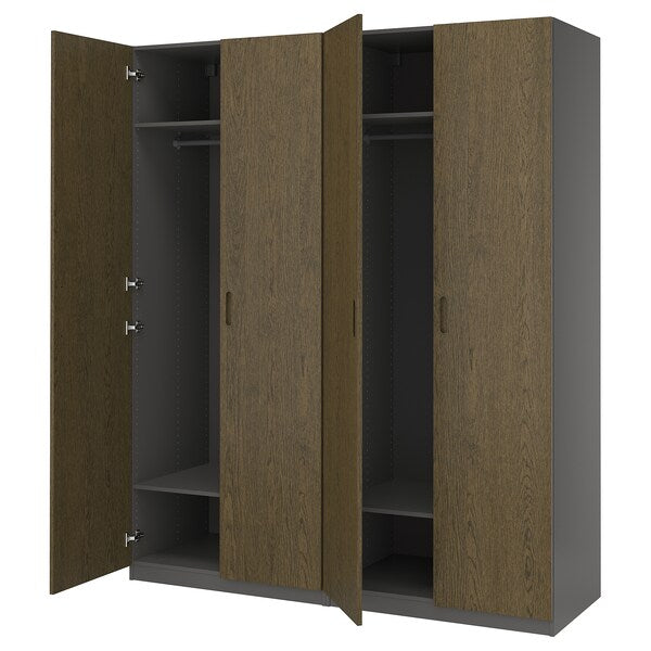 PAX / TONSTAD - Wardrobe combination, dark grey/brown oak veneer/stainless,200x60x236 cm