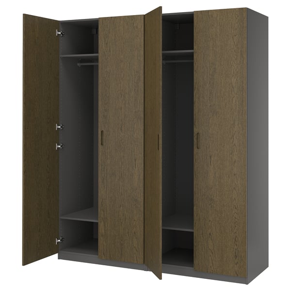 PAX / TONSTAD wardrobe combination, dark grey/brown stained oak veneer, 200x60x236 cm