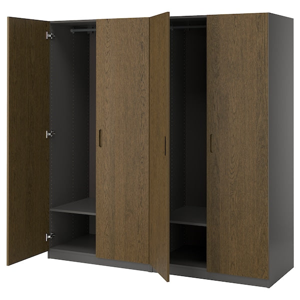 PAX / TONSTAD - Wardrobe combination, dark grey/brown oak veneer/stained,200x60x201 cm