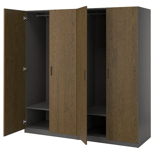 Ikea PAX / TONSTAD - Wardrobe combination, dark grey/brown oak veneer/stained,200x60x201 cm