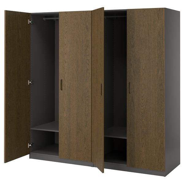 PAX / TONSTAD wardrobe combination, dark grey/brown stained oak veneer, 200x60x201 cm