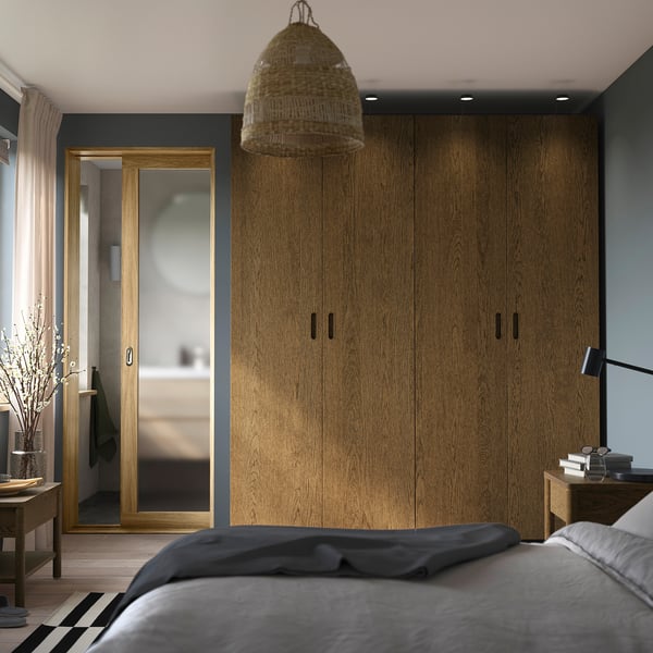 PAX / TONSTAD - Wardrobe combination, dark grey/brown oak veneer/stainless,200x60x236 cm