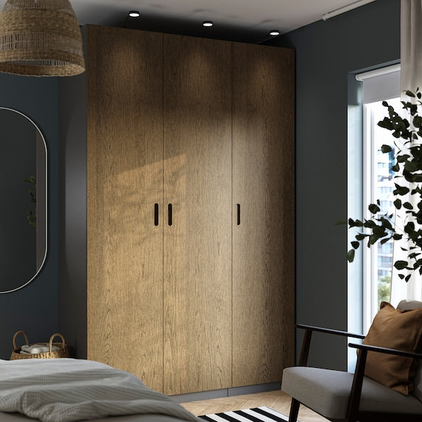 PAX / TONSTAD - Wardrobe combination, dark grey/brown oak veneer/stained,150x60x236 cm