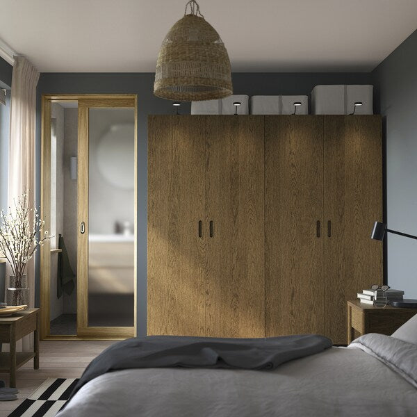 PAX / TONSTAD - Wardrobe combination, dark grey/brown oak veneer/stained,200x60x201 cm