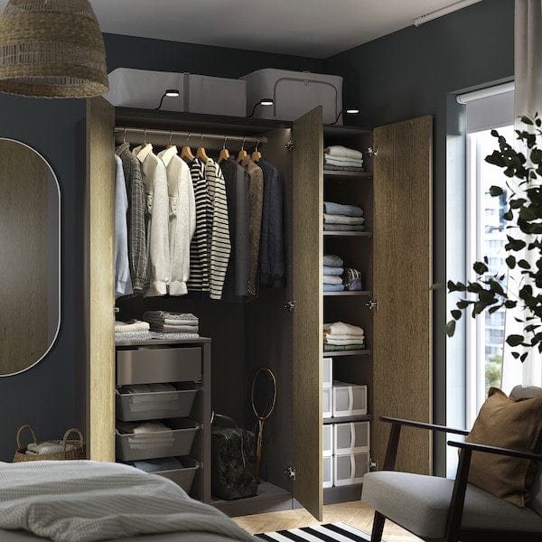 Ikea PAX / TONSTAD - Wardrobe combination, dark grey/brown oak veneer/stained,150x60x201 cm