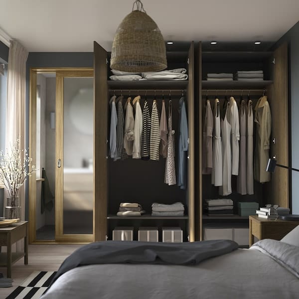 Ikea PAX / TONSTAD - Wardrobe combination, dark grey/brown oak veneer/stainless,200x60x236 cm