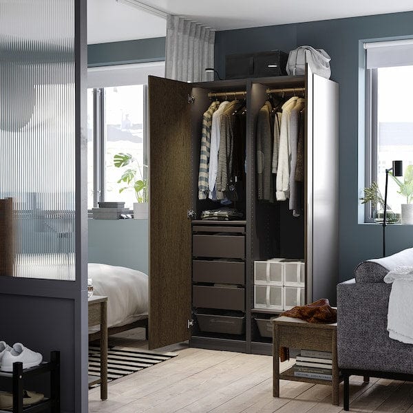 Ikea PAX / TONSTAD - Wardrobe combination, dark grey/brown oak veneer/stained,100x60x201 cm