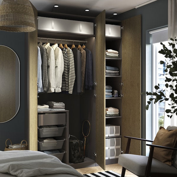 PAX / TONSTAD - Wardrobe combination, dark grey/brown oak veneer/stained,150x60x236 cm