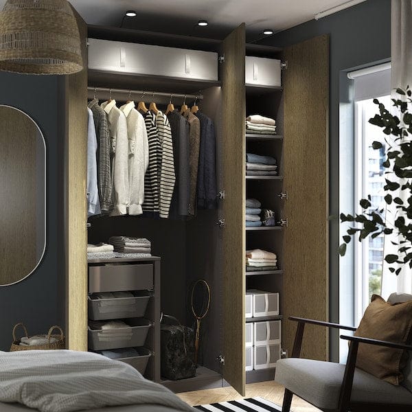Ikea PAX / TONSTAD - Wardrobe combination, dark grey/brown oak veneer/stained,150x60x236 cm