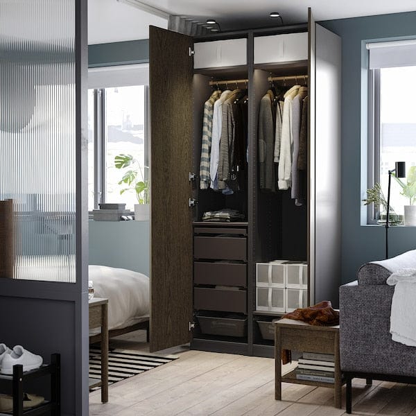 Ikea PAX / TONSTAD - Wardrobe combination, dark gray/brown oak veneer/mordant,100x60x236 cm