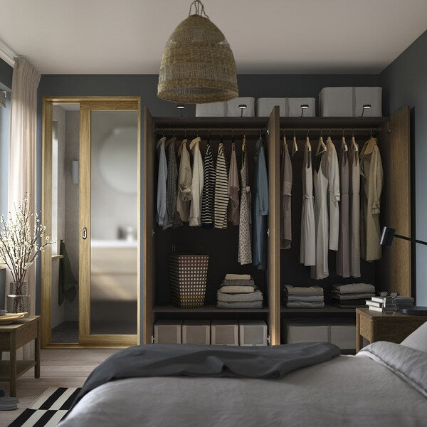 PAX / TONSTAD - Wardrobe combination, dark grey/brown oak veneer/stained,200x60x201 cm