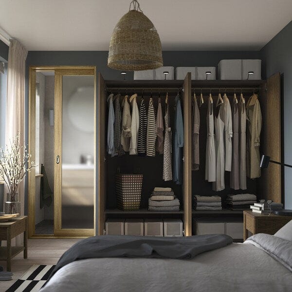 Ikea PAX / TONSTAD - Wardrobe combination, dark grey/brown oak veneer/stained,200x60x201 cm