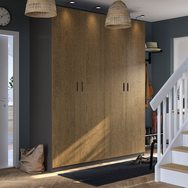 PAX / TONSTAD - Wardrobe combination, dark grey/brown oak veneer/stainless,200x60x236 cm