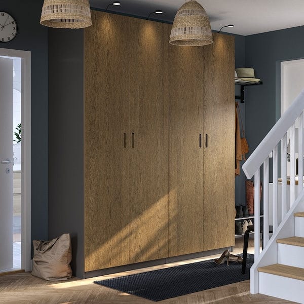 Ikea PAX / TONSTAD - Wardrobe combination, dark grey/brown oak veneer/stainless,200x60x236 cm