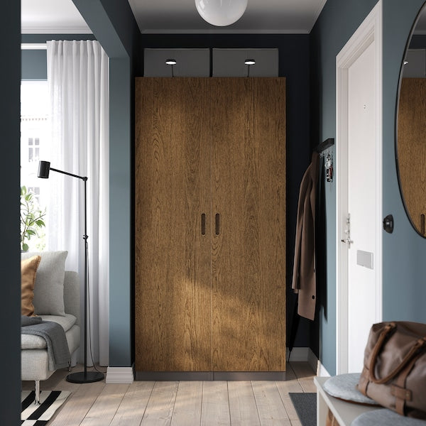 PAX / TONSTAD - Wardrobe combination, dark grey/brown oak veneer/stained,100x60x201 cm