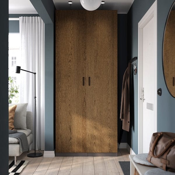 Ikea PAX / TONSTAD - Wardrobe combination, dark gray/brown oak veneer/mordant,100x60x236 cm