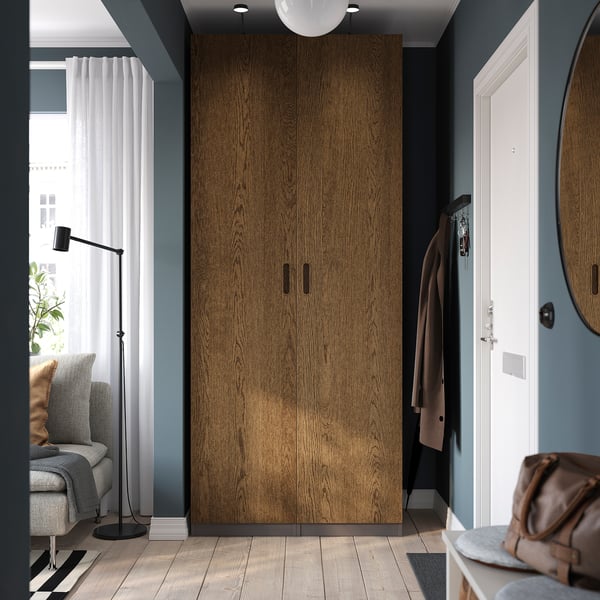 PAX / TONSTAD - Wardrobe combination, dark gray/brown oak veneer/mordant,100x60x236 cm