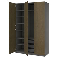PAX / TONSTAD wardrobe combination, dark grey/brown stained oak veneer, 150x60x236 cm
