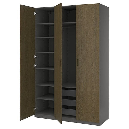 Ikea PAX / TONSTAD - Wardrobe combination, dark gray/brown oak veneer/stained,150x60x236 cm