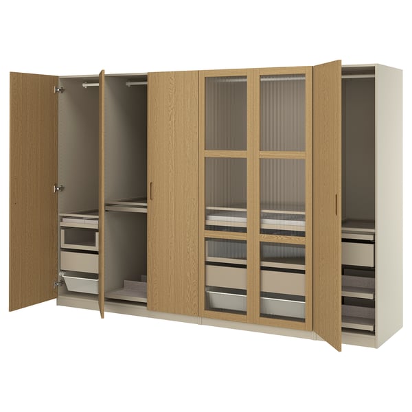 PAX / TONSTAD - PAX / TONSTAD Wardrobe combination, grey-beige/oak veneer