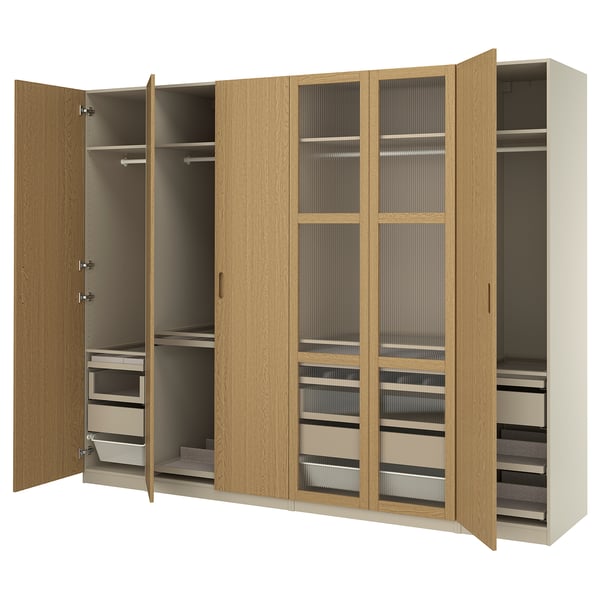 PAX / TONSTAD - PAX / TONSTAD Wardrobe combination, grey-beige/oak veneer