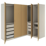 PAX / TONSTAD corner wardrobe, grey-beige/grey-beige oak veneer, 231/161x201 cm