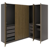 PAX / TONSTAD corner wardrobe, dark grey/brown stained oak veneer, 211/161x201 cm
