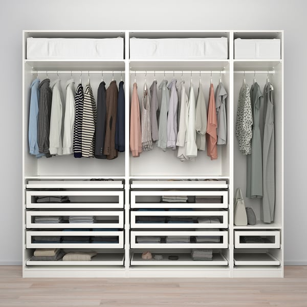 PAX / TYSSEDAL wardrobe combination, white/white glass, 250x60x236 cm