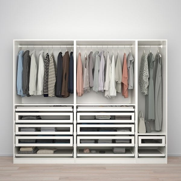 Ikea PAX / TYSSEDAL - Wardrobe combination, white/glass white,250x60x201 cm