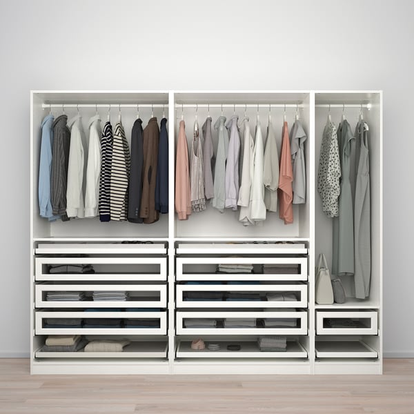 PAX / TYSSEDAL wardrobe combination, white/white glass, 250x60x201 cm