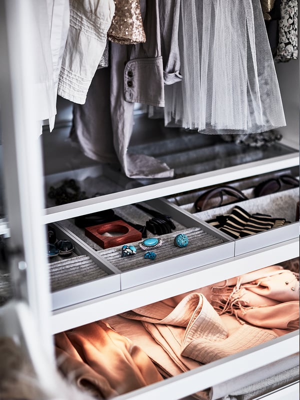 PAX / TYSSEDAL wardrobe combination, white/white glass, 250x60x201 cm