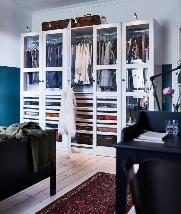 PAX / TYSSEDAL wardrobe combination, white/white glass, 250x60x201 cm