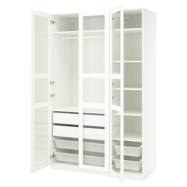 PAX / TYSSEDAL - Wardrobe combination, white/glass white,150x60x236 cm