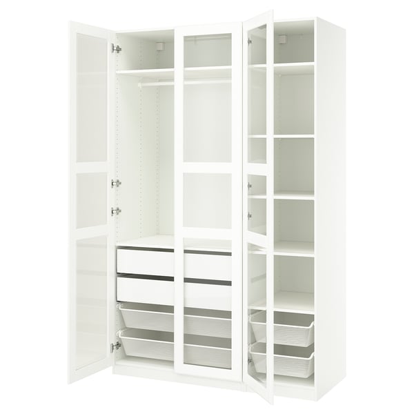 PAX / TYSSEDAL - Wardrobe combination, white/glass white,150x60x236 cm