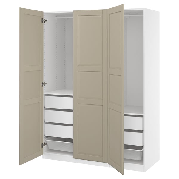 PAX / TYSSEDAL wardrobe combination, white/grey-beige, 150x60x201 cm
