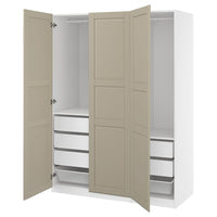 PAX / TYSSEDAL wardrobe combination, white/grey-beige, 150x60x201 cm