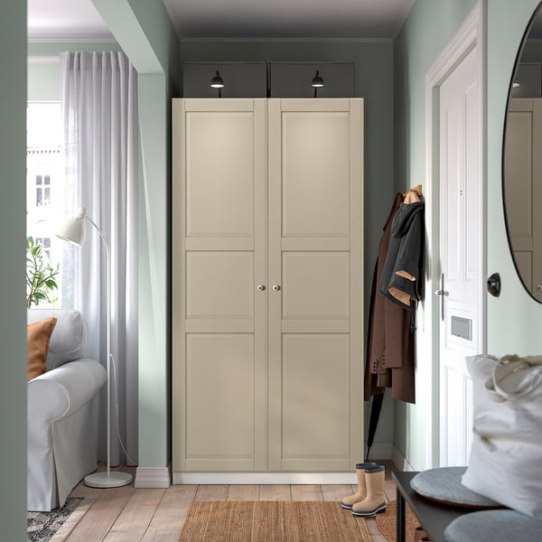 PAX / TYSSEDAL wardrobe combination, white/grey-beige, 100x38x201 cm