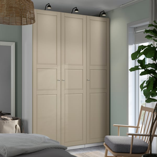 PAX / TYSSEDAL wardrobe combination, white/grey-beige, 150x60x236 cm
