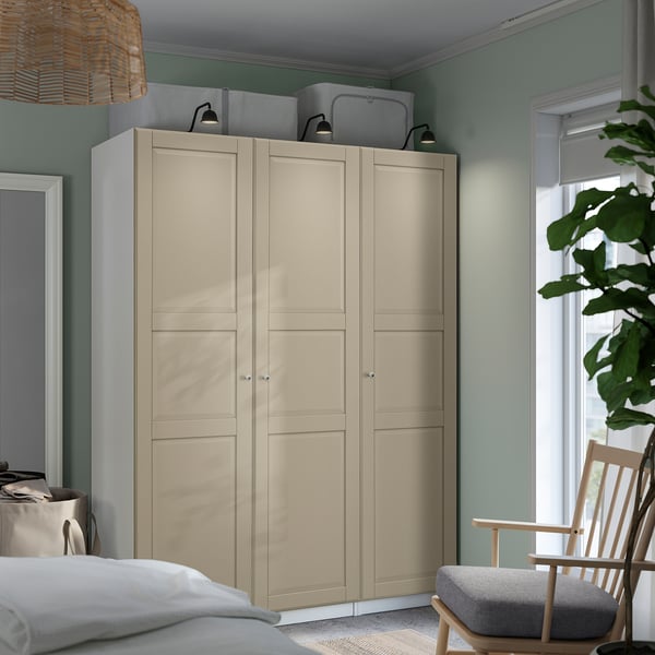 PAX / TYSSEDAL wardrobe combination, white/grey-beige, 150x60x201 cm