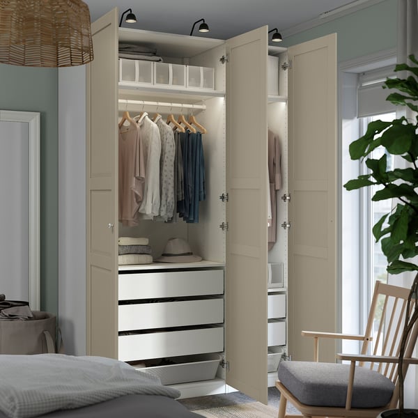 PAX / TYSSEDAL wardrobe combination, white/grey-beige, 150x60x236 cm